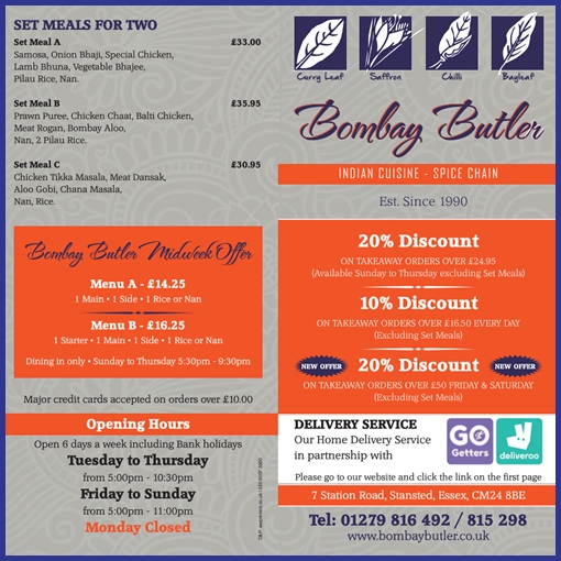 Bombay Butler Downloadable Takeaway Menu Image Link